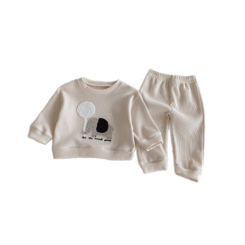 2025 Autumn Infant Baby Unisex Elephant Cartoon Pattern Long Sleeves Pullover With Pants Sets Wholesale