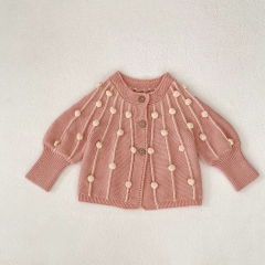 New Arrival Autumn and Spring Infant Baby Girls Striped and Dots Jacquard Pattern Long Sleeves Single Breasted Knitted Cardigan Wholesale