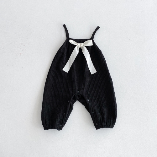 2025 Autumn Infant Baby Kids Girls Sleeveless Color Patchwork Butterfly-bow Decorated Rompers Wholesale