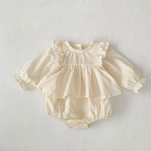 Autumn Infant Baby Girls Solid Color Dots Pattern Long Sleeves One Piece Onesies Wholesale