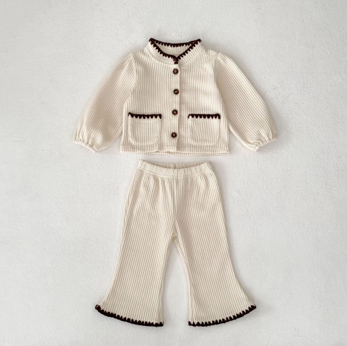 2025 Autumn Infant Baby Girls Corduroy Long Sleeves Single Breasted Cordigan With Pants Sets Wholesale