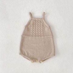 Autumn Infant Baby Girls Solid Color Sleeveless One Piece Geometric Pattern Knitted Onesies Wholesale