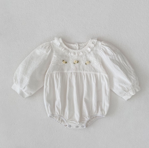 Autumn Infant Baby Girls Flowers Pattern Long Sleeves One Piece Onesies with Collar Wholesale
