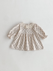 New Arrival Autumn Infant Baby Kids Girls Stylish Dots Pattern Princess Long Sleeves Dress with Collar Wholesale