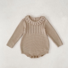 Autumn and Spring Infant Baby Unisex Long Sleeve One Piece Solid Color Knitted Onesies Wholesale
