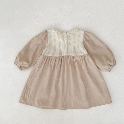 Autumn Infant Baby Girls Flowers Embroidered Pattern Long Sleeves One Piece Color Patchwork Dress Wholesale