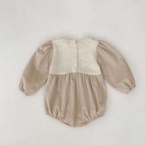 Autumn Infant Baby Girls Flowers Embroidered Pattern Long Sleeves One Piece Color Patchwork Onesies Wholesale