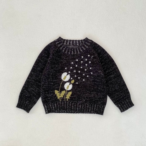 New Arrival Spring Baby Unisex Long Sleeves Flowers Embroidered Pattern Top Sweater Wholesale