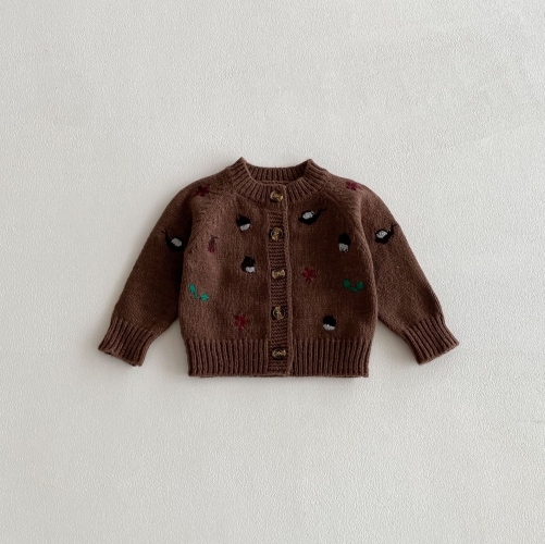 New Arrival Autumn and Spring Infant Baby Girls Colorful Embroidered Pattern Long Sleeves Single Breasted Knitted Cardigan Wholesale