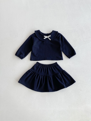 Autumn Infant Baby Girls Butterfly Decorated Long Sleeves Top with Plain Skirt Wholesale