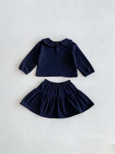 Autumn Infant Baby Girls Butterfly Decorated Long Sleeves Top with Plain Skirt Wholesale