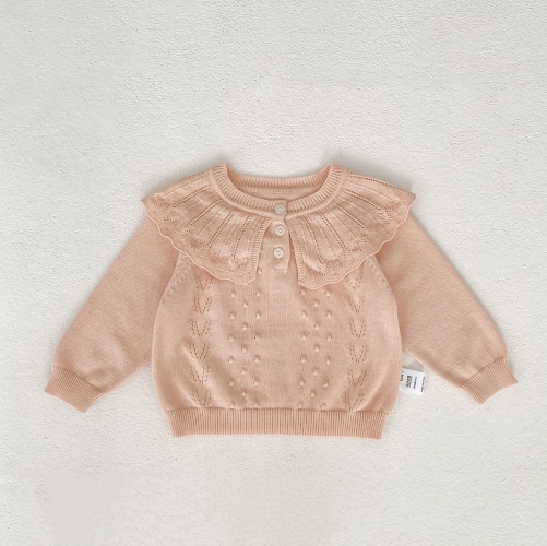 New Arrival Spring and Autumn Baby Girls Long Sleeves Jacquard and Hollow-out Pattern Sweater Wholesale