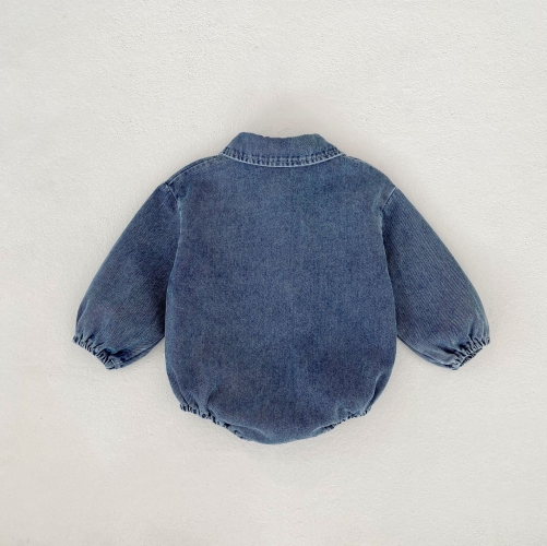 Autumn Infant Baby Unisex Letters Pattern Long Sleeves One Piece Denim Onesies Wholesale