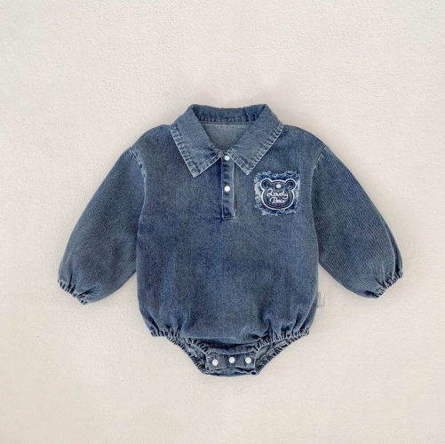 Autumn Infant Baby Unisex Letters Pattern Long Sleeves One Piece Denim Onesies Wholesale Autumn Infant Baby Unisex Letters Pattern Long Sleeves One Piece Denim Onesies Wholesale