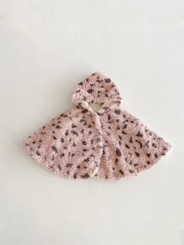New Winter Infant Baby Kids Girls Leopard Pattern Hooded Long Sleeves Fluffy Cape Wholesale