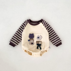 Autumn Infant Baby Unisex Cartoon Pattern Striped Long Sleeves One Piece Onesies Wholesale