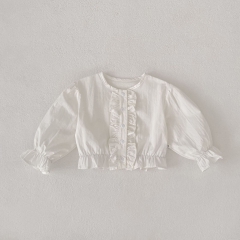 New Arrival Autumn Baby Kids Girls Long Sleeves Solid Color Crew Neck Shirt for Stylish Girls Wholesale