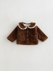 New Arrival Winter Infant Baby Kids Girls Fluffy Warm Long Sleeves Lace Trim Coat Wholesale