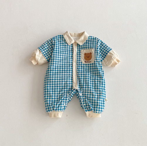 Winter Infant Baby Unisex Plaid and Cartoon Pattern Thick Fleece-lined Long Sleeves One Piece Rompers Wholesale Winter Infant Baby Unisex Plaid and Cartoon Pattern Thick Fleece-lined Long Sleeves One Piece Rompers Wholesale