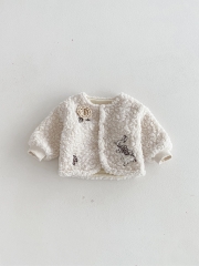 New Arrival Winter Infant Baby Kids Girls Fluffy Warm Long Sleeves Flowers Pattern Coat Wholesale