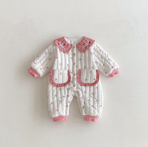 Winter Infant Baby Girls Flowers Pattern Thick Cotton-Padded Long Sleeves One Piece Rompers Wholesale Winter Infant Baby Girls Flowers Pattern Thick Cotton-Padded Long Sleeves One Piece Rompers Wholesale