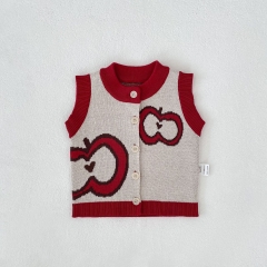 New Arrival Autumn and Winter Infant Baby Kids Unisex Apples Pattern Sleeveless Knitted Vest Wholesale