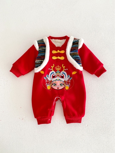 Autumn and Winter Infant Baby Unisex Color Patchwork Long Sleeve One Piece Fleece-lined Cartoon Romper Wholesale Autumn and Winter Infant Baby Unisex Color Patchwork Long Sleeve One Piece Fleece-lined Cartoon Romper Wholesale