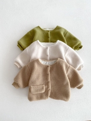 New Arrival Winter Infant Baby Kids Fluffy Warm Long Sleeves Solid Color Coat Wholesale