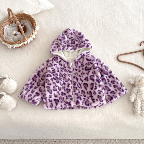 New Arrival Winter Infant Baby Kids Fluffy Warm Long Sleeves Leopard Coat Wholesale