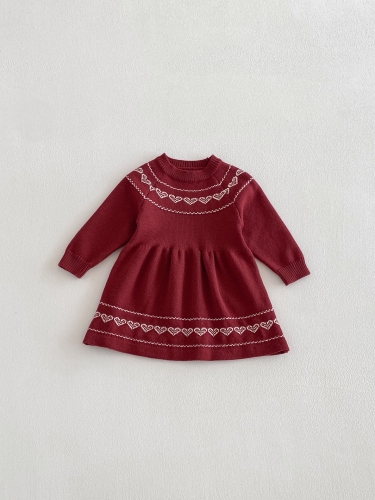 Spring and Autumn Infant Baby Girls Knitted Geometric Jacquard Pattern Long Sleeves One Piece Dress Wholesale Spring and Autumn Infant Baby Girls Knitted Geometric Jacquard Pattern Long Sleeves One Piece Dress Wholesale