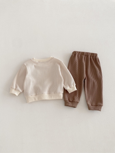 2026 Spring and Autumn Infant Baby Kids Unisex Long Sleeves Cartoon Teddy Bear Pattern Pullover with Pants Sets Wholesale