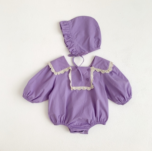 Spring and Autumn Infant Baby Girls Lace Trim Decorated Long Sleeves One Piece Onesies with Hat Wholesale Spring and Autumn Infant Baby Girls Lace Trim Decorated Long Sleeves One Piece Onesies with Hat Wholesale