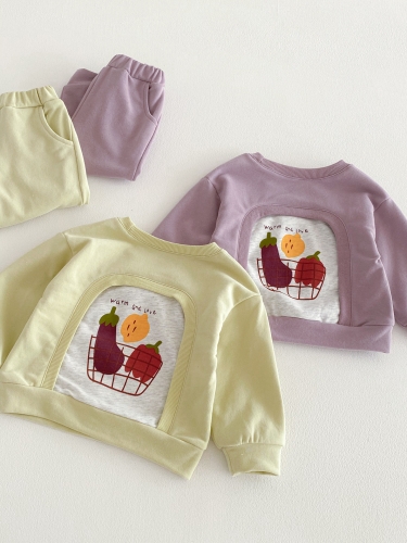 2026 Spring and Autumn Infant Baby Kids Unisex Long Sleeves Cartoon and Letters Pattern Pullover with Pants Sets Wholesale