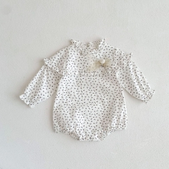 Spring and Autumn Infant Baby Girls Tulle Decorated Long Sleeves One Piece Floral Onesies Wholesale
