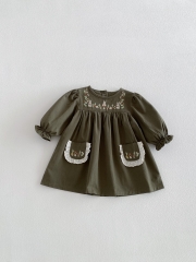 Spring and Autumn Infant Baby Girls Flowers Pattern Long Sleeves Cute One Piece Dress Wholesale