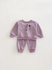 2026 Spring and Autumn Infant Baby Kids Unisex Long Sleeves Cartoon and Flower Pattern Pullover with Pants Sets Wholesale