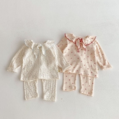 2026 Spring and Autumn Infant Baby Kids Girls Long Sleeves Flowers and Butterfly-bows Pattern Top with Pants Pajamas Sets Wholesale