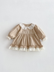 Spring and Autumn Infant Baby Girls Color Patchwork Long Sleeves One Piece Dress Wholesale