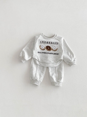 2026 Spring and Autumn Infant Baby Kids Unisex Long Sleeves Cartoon and Letters Pattern Pullover with Plain Pants Sets Wholesale
