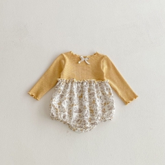 Spring and Autumn Infant Baby Girls Color Patchwork Long Sleeves One Piece Floral Onesies Wholesale