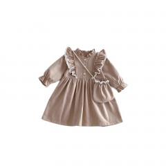 Spring and Autumn Infant Baby Girls Long Sleeves One Piece Lace Trim Decorated Dress Wholesale