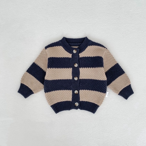 New Arrival Autumn and Spring Infant Baby Unisex Striped Pattern Long Sleeves Single Breasted Knitted Cardigan Wholesale