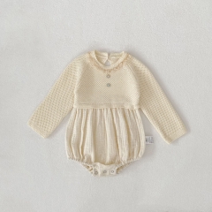 Spring and Autumn Infant Baby Girls Patchwork Design Knitted Long Sleeves One Piece Onesies Wholesale