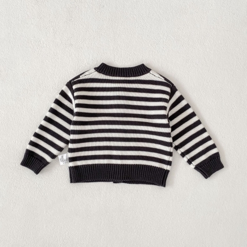 New Arrival Autumn and Spring Infant Baby Unisex Striped Pattern Long Sleeves Single Breasted Knitted Cardigan Wholesale