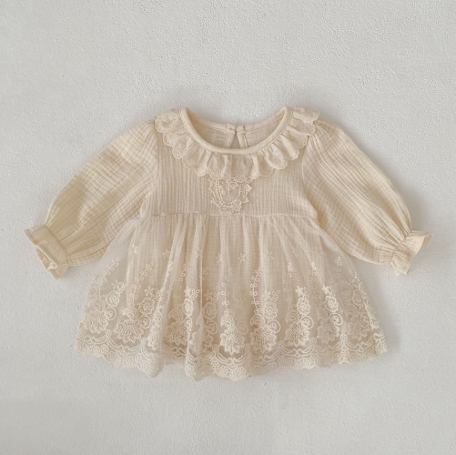 Spring and Autumn Infant Baby Girls Floral Pattern Long Sleeves One Piece Tulle Dress Wholesale Spring and Autumn Infant Baby Girls Floral Pattern Long Sleeves One Piece Tulle Dress Wholesale