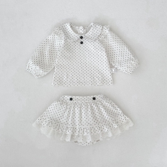 2026 Spring and Autumn Infant Baby Kids Girls Long Sleeves Dots Pattern Top with Skirt Sets Wholesale