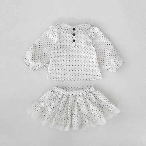2026 Spring and Autumn Infant Baby Kids Girls Long Sleeves Dots Pattern Top with Skirt Sets Wholesale