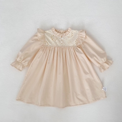 Spring and Autumn Infant Baby Girls Flowers Hollow-out Pattern Long Sleeves One Piece Dress Wholesale