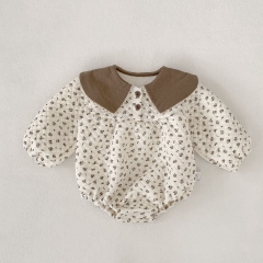 Spring and Autumn Infant Baby Girls Color Patchwork Long Sleeves One Piece Stylish Onesies Wholesale