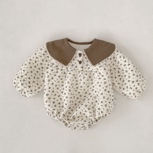 Spring and Autumn Infant Baby Girls Color Patchwork Long Sleeves One Piece Stylish Onesies Wholesale